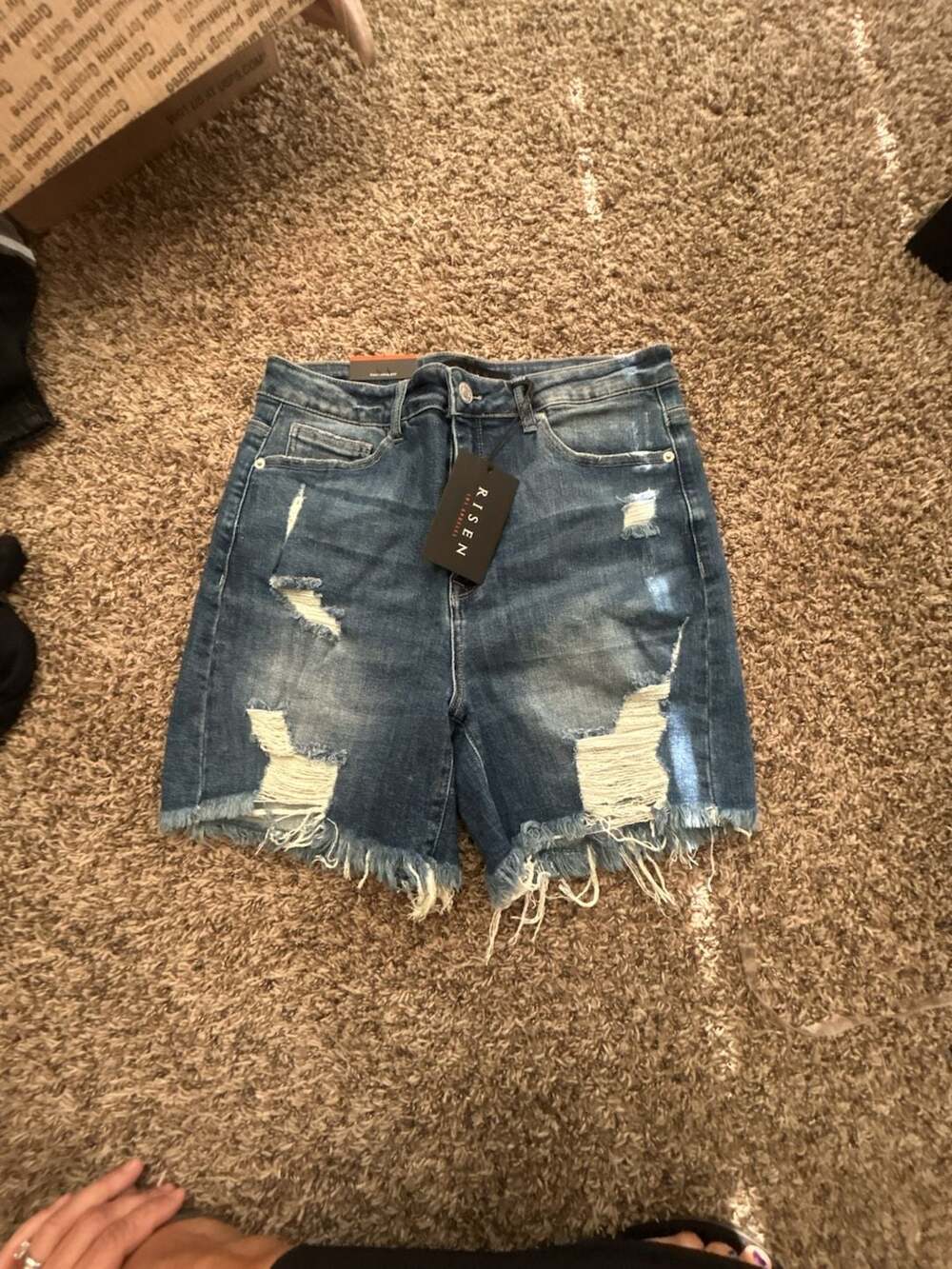 NWT Risen High Rise Distressed Mid Thigh Shorts - Dark